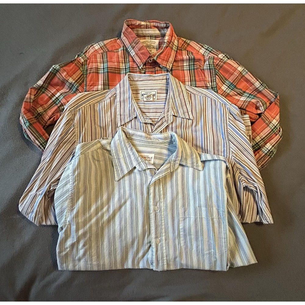 Aeropostale Shirt Men's Casual button front long sleeve stripes Plaid Lot 3 Sz M